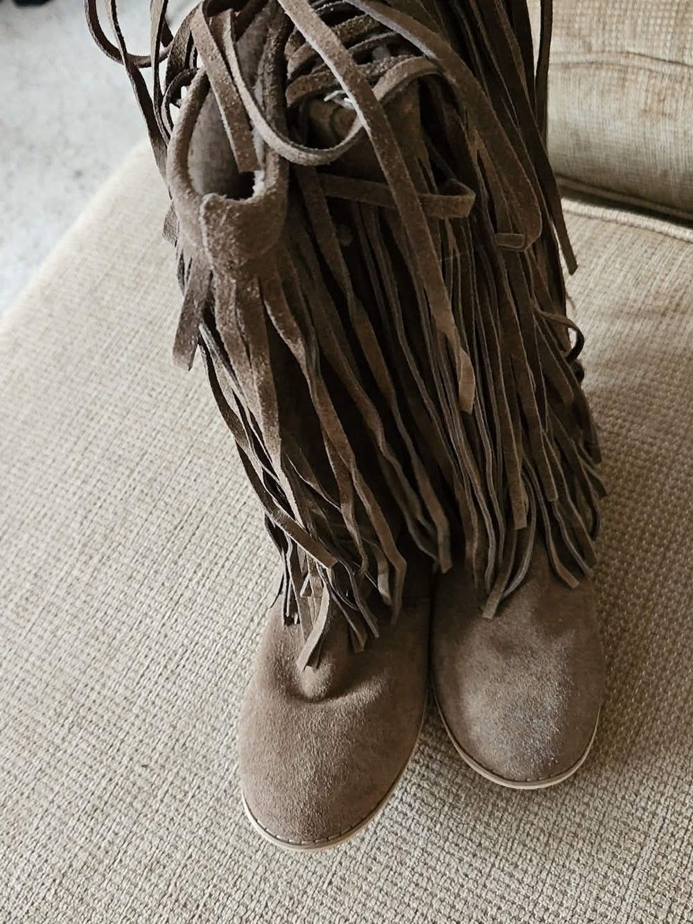 Joyfolie Kids Fringe Suede Tall Boots in Brown